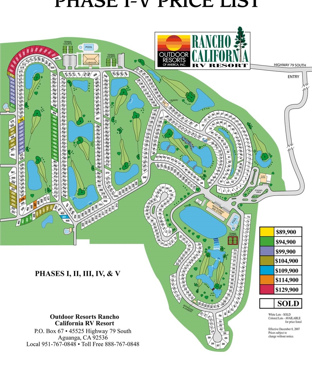 Rancho California RV Resort, Aguanga, CA GPS, Campsites, Rates
