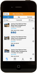 Camp Finder app displayed on an iPhone