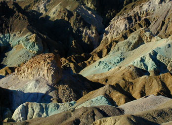 Multi-colored volcanic and sedimentary hills seen from Artist's Drive, Death Valley National Park