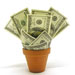 Flower pot containing money