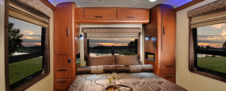 Interior Bedroom in the Aviator Trailer with large bed