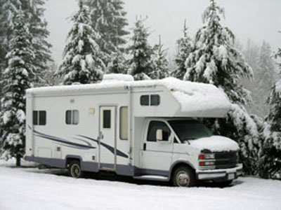RV covered in snow