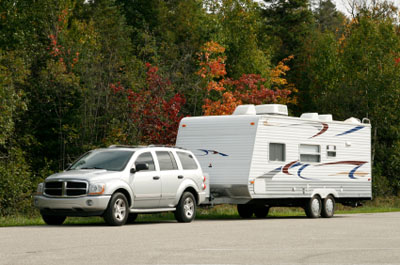 Car towing a trailer