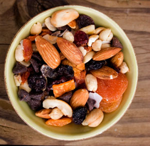 A healthy trail mix with dried fruits and nuts