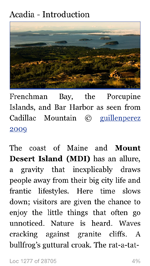 Kindle app showing book on Acadia National Park