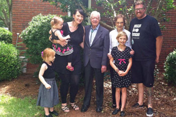 The family meeting Jimmy and Roselyn Carter at Maranatha Baptist Church in Plains, GA