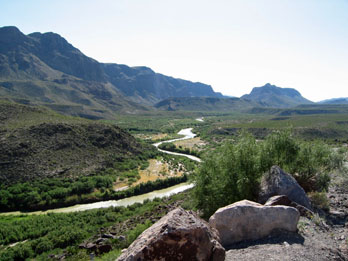 Scenic view of the Rio Grande river and Bofecillos Mountains from River Road at Big Bend Ranch State Park