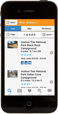 Camp Finder on iPhone App Camp Finder on iPhone App