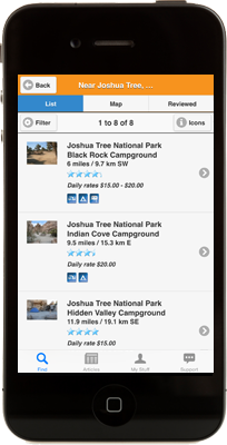 Camp Finder on iPhone App
