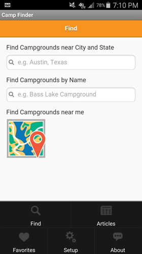 Camp Finder Android App - Campground search
