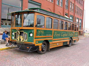 Trolley in front of old State Capital building