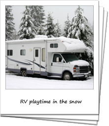 RV Class C Motorhome covered in snow