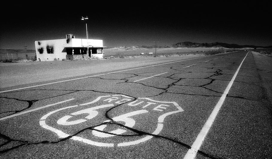 Original stretch of Route 66 with café by the side of the road