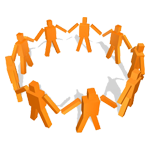 Circle of orange figures holding hands