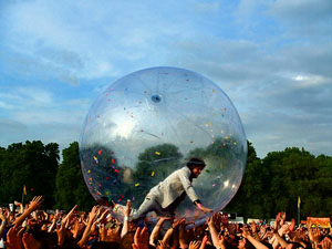The Flaming Lips crowd surfing in a ball at Nateva Festival