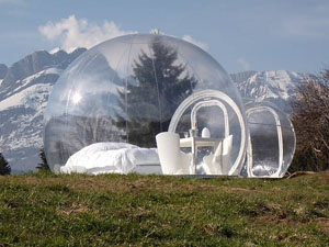 The BubbleTree tent pitched in the mountains
