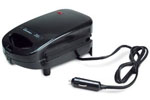 A portable 12V sandwich maker with its power cord attached sits in front of a white background