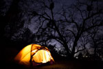 Lit tent camping outdoors