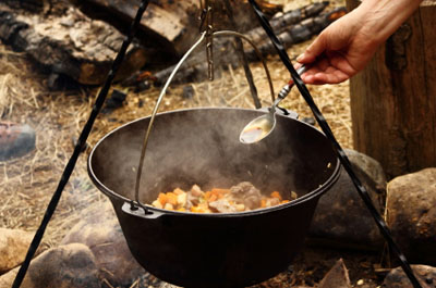 Pot cooking on a campfire