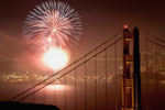 4th of July Fireworks over the bay by the Golden Gate Bridge
