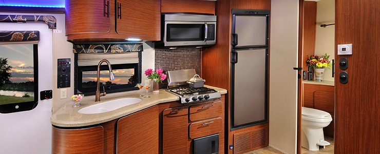 Interior Kitchen in the Aviator Trailer with modern home applicances