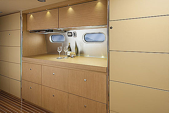 Airstream Land Yacht galley covered when not in use