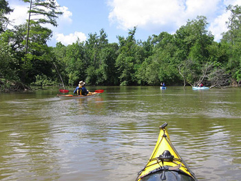 Friends kayaking  on the Sabine River 