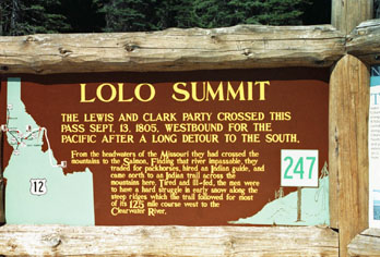 Sign at Lolo Summit outlining the Lewis and Clark trail through Idaho