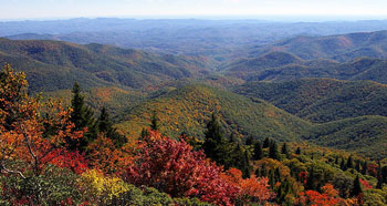 Fall Foliage and views of mountains and valleys from Devil's Courthouse