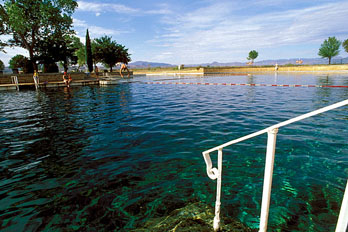 Crystal clear blue water at Balmorhea State Park swimming pool