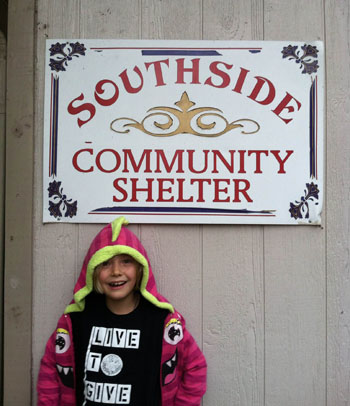 Iyla Helping at Southside Community Shelter, San Marcos, TX