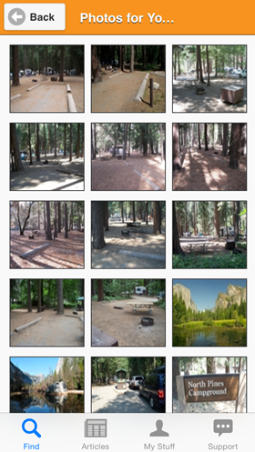 Camp Finder App - Yosemite National Park North Pines Campground Photo Gallery