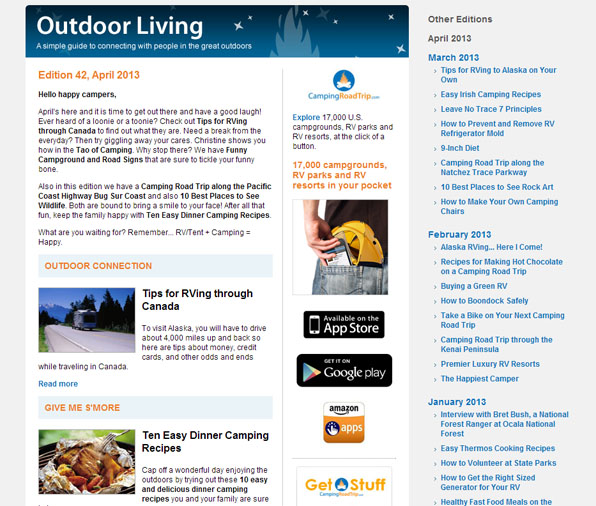 CampingRoadTrip.com Outdoor Living Newsletter