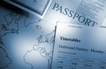Passport, world map and timetable